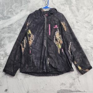 Vintage Mossy Oak Jacket Womens 2XL Black Eclipse Camo Hooded Full Zip Hunting